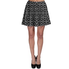 Black And White Ethnic Sharp Geometric  Print Skater Skirt