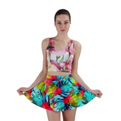 Watercolor Tropical Leaves Pattern Mini Skirt