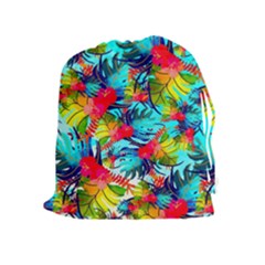 Watercolor Tropical Leaves Pattern Drawstring Pouches (extra Large)