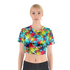 Watercolor Tropical Leaves Pattern Cotton Crop Top