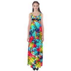 Watercolor Tropical Leaves Pattern Empire Waist Maxi Dress