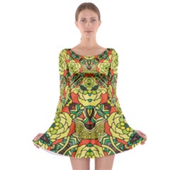 Petals   Retro Yellow   Bold Flower Design Long Sleeve Skater Dress