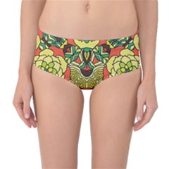 Petals   Retro Yellow   Bold Flower Design Mid-waist Bikini Bottoms