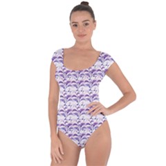 Floral Stripes Pattern Short Sleeve Leotard (ladies) by dflcprintsclothing