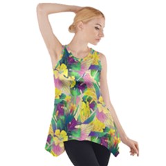 Tropical Flowers And Leaves Background Side Drop Tank Tunic