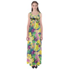 Tropical Flowers And Leaves Background Empire Waist Maxi Dress