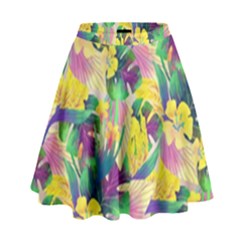 Tropical Flowers And Leaves Background High Waist Skirt