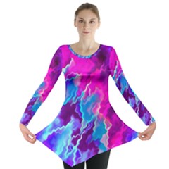 Stormy Pink Purple Teal Artwork Long Sleeve Tunic 