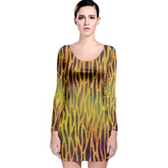 Colored Tiger Texture Background Long Sleeve Velvet Bodycon Dress by TastefulDesigns