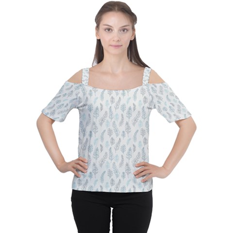 Whimsical Feather Pattern, Dusk Blue Women s Cutout Shoulder Tee by Zandiepants