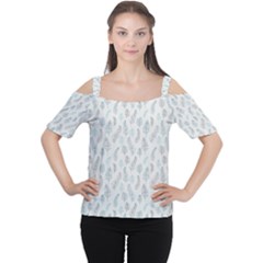 Whimsical Feather Pattern, Dusk Blue Women s Cutout Shoulder Tee