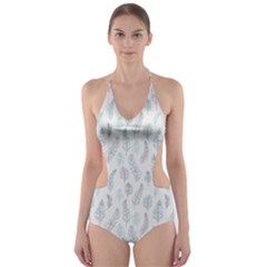 Whimsical Feather Pattern, Dusk Blue Cut-out One Piece Swimsuit by Zandiepants