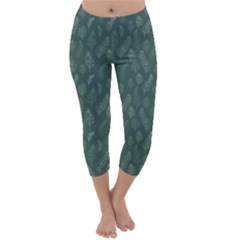 Whimsical Feather Pattern, Forest Green Capri Winter Leggings  by Zandiepants