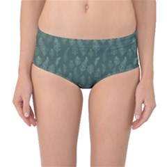 Whimsical Feather Pattern, Forest Green Mid-waist Bikini Bottoms by Zandiepants