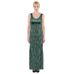 Whimsical Feather Pattern, Forest Green Maxi Thigh Split Dress by Zandiepants