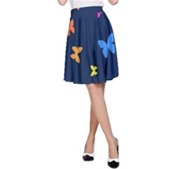 Colourful Butterfly Navy Print A-line Skirt by bearbloom