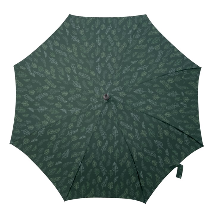 Whimsical Feather Pattern, Forest Green Hook Handle Umbrella (Large)