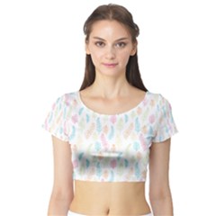 Whimsical Feather Pattern,fresh Colors, Short Sleeve Crop Top (Tight Fit)