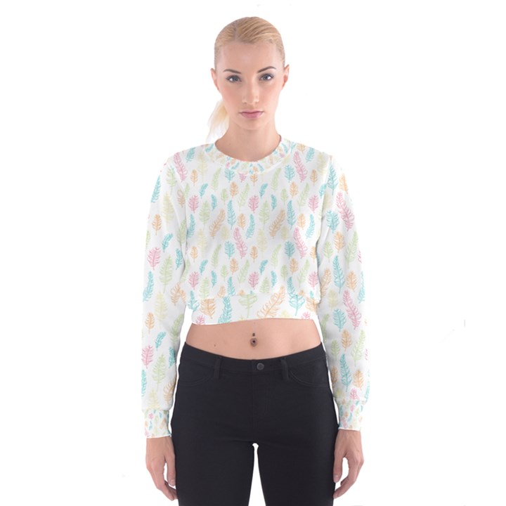 Whimsical Feather Pattern,fresh Colors, Women s Cropped Sweatshirt