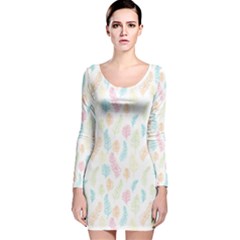 Whimsical Feather Pattern,fresh Colors, Long Sleeve Velvet Bodycon Dress