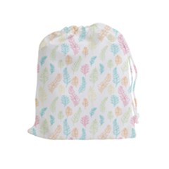 Whimsical Feather Pattern,Fresh Colors, Drawstring Pouch (XL)