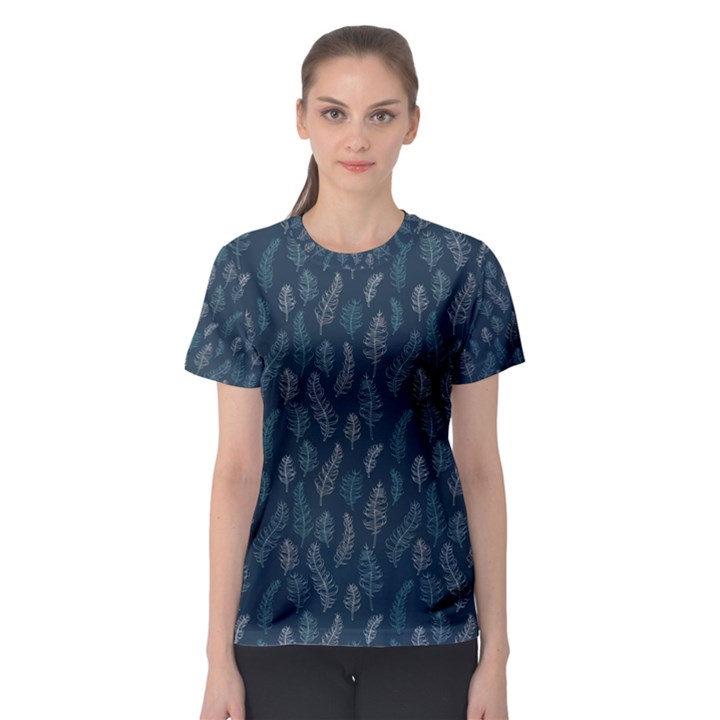 Whimsical Feather Pattern, Midnight Blue, Women s Sport Mesh Tee