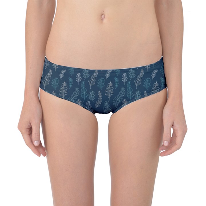 Whimsical Feather Pattern, Midnight Blue, Classic Bikini Bottoms