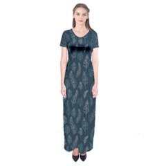 Whimsical Feather Pattern, Midnight Blue, Short Sleeve Maxi Dress by Zandiepants