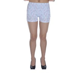 Whimsical Feather Pattern, Soft Colors, Skinny Shorts