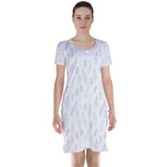 Whimsical Feather Pattern, Soft Colors, Short Sleeve Nightdress