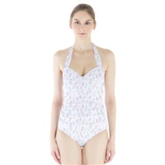 Whimsical Feather Pattern, Soft Colors, Women s Halter One Piece Swimsuit