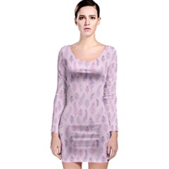 Whimsical Feather Pattern, Pink & Purple, Long Sleeve Bodycon Dress