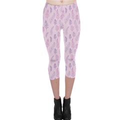 Whimsical Feather Pattern, Pink & Purple, Capri Leggings  by Zandiepants