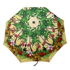 Tropical Design With Flamingo And Palm Tree Folding Umbrellas