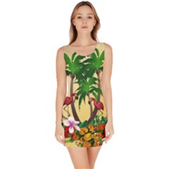 Tropical Design With Flamingo And Palm Tree Sleeveless Bodycon Dress by FantasyWorld7