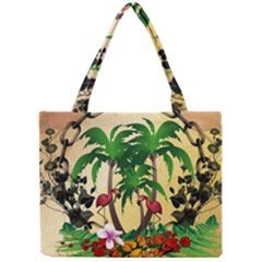 Tropical Design With Flamingo And Palm Tree Mini Tote Bag by FantasyWorld7