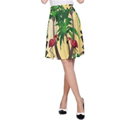 Tropical Design With Flamingo And Palm Tree A-line Skirt