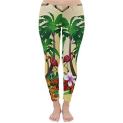 Tropical Design With Flamingo And Palm Tree Winter Leggings 