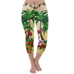 Tropical Design With Flamingo And Palm Tree Capri Winter Leggings 