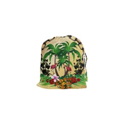 Tropical Design With Flamingo And Palm Tree Drawstring Pouches (xs) 