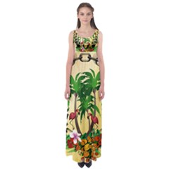 Tropical Design With Flamingo And Palm Tree Empire Waist Maxi Dress