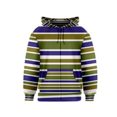 Olive Green Blue Stripes Pattern Kids  Zipper Hoodie by BrightVibesDesign