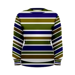 Olive Green Blue Stripes Pattern Women s Sweatshirt by BrightVibesDesign