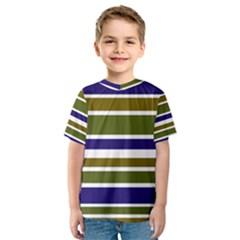 Olive Green Blue Stripes Pattern Kid s Sport Mesh Tee