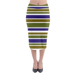 Olive Green Blue Stripes Pattern Midi Pencil Skirt