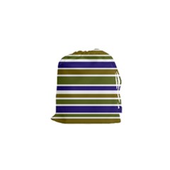 Olive Green Blue Stripes Pattern Drawstring Pouches (xs) 