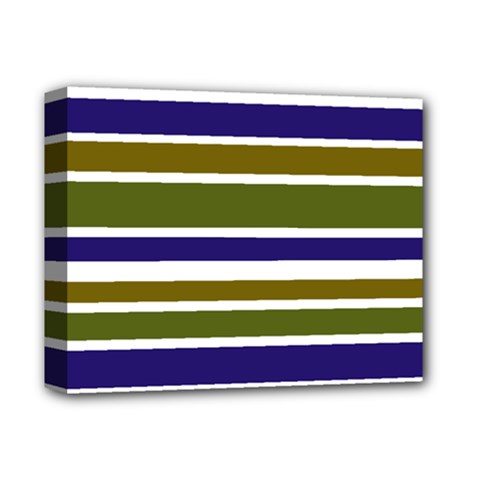 Olive Green Blue Stripes Pattern Deluxe Canvas 14  X 11  by BrightVibesDesign