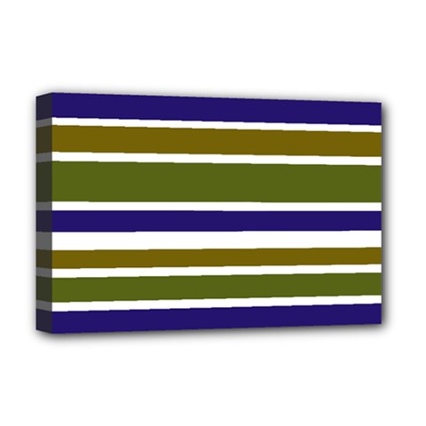 Olive Green Blue Stripes Pattern Deluxe Canvas 18  X 12   by BrightVibesDesign