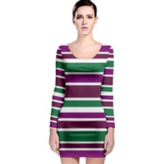 Purple Green Stripes Long Sleeve Bodycon Dress