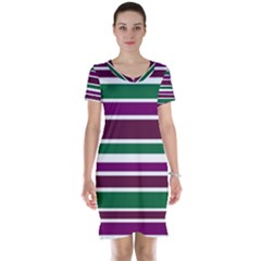 Purple Green Stripes Short Sleeve Nightdress